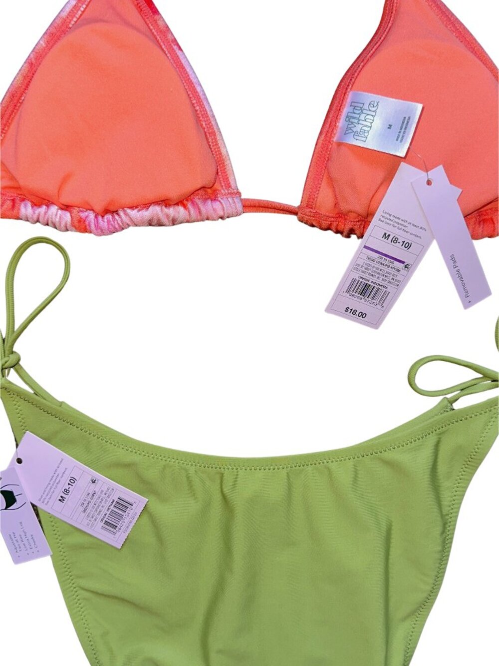 NWT Wild Fable Coral Pink Hibiscus Tropical Print Triangle Halter Bikini Top M - Picture 10 of 10